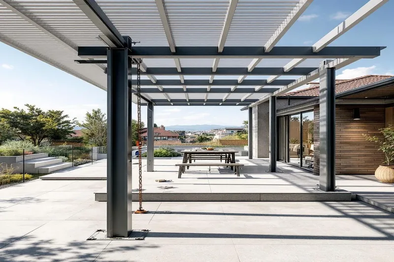 Installation d'une pergola aluminium sur terrasse en béton