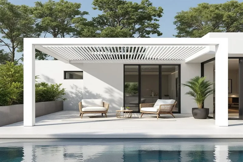 Pergola aluminium au design épuré installée sur terrasse moderne