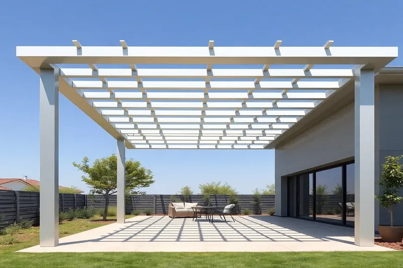 Pergola aluminium au design épuré installée sur terrasse moderne — pergola aluminium adossée
