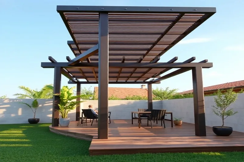 Pergola bioclimatique aluminium avec lames orientables sur terrasse contemporaine — pergola bioclimatique 3x3