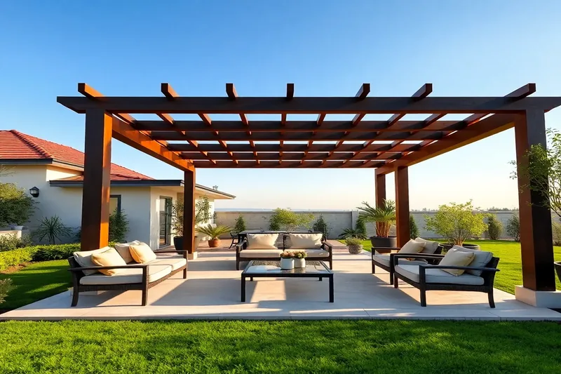 Pergola de grande surface avec mobilier de jardin sur terrasse — pergola 4x4