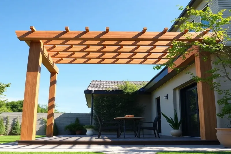 Pergola haut de gamme installée devant une maison contemporaine illustrant prix pergola bois