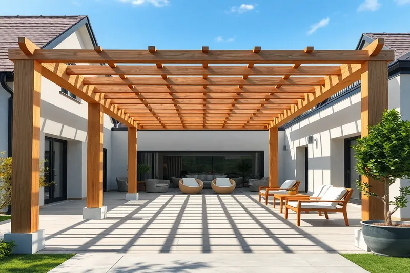 Pergola haut de gamme installée devant une maison contemporaine illustrant prix pergola sur mesure