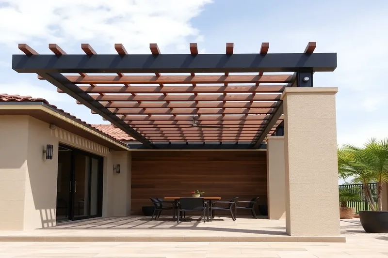 Pergola illustrant rideau imperméable pergola